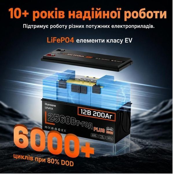 Акумулятор Humsienk 12 В 200 А&middot;год LiFePO₄ 237589 фото