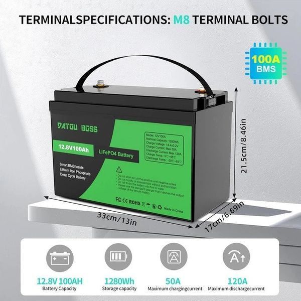 LiFePO4 12V 100Ah Акумулятор Datouboss, BMS, 1280Wh 17084 фото
