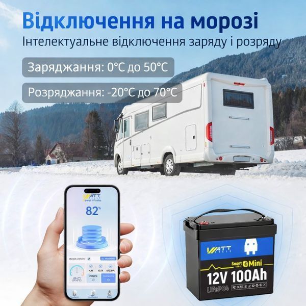 LiFePO4 12V/100Ah Акумулятор WattCycle Mini з Bluetooth Smart BMS для резервного живлення 17116 фото