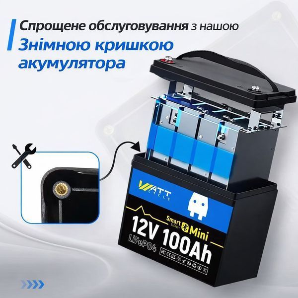 LiFePO4 12V/100Ah Акумулятор WattCycle Mini з Bluetooth Smart BMS для резервного живлення 17116 фото