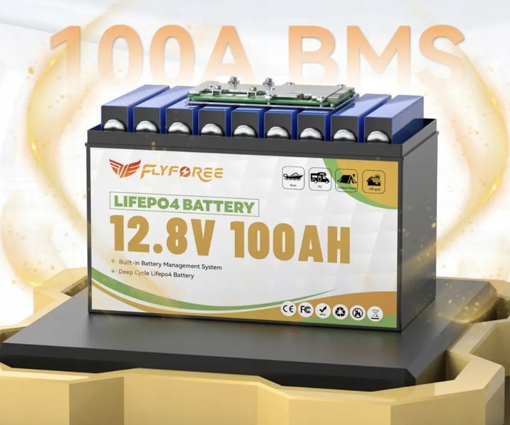 Акумулятор FLYFOREE LiFePO4 12 V / 100 Ah (1280 Wh) з Bluetooth для систем безперебійного живлення (UPS) вдома 17111 фото