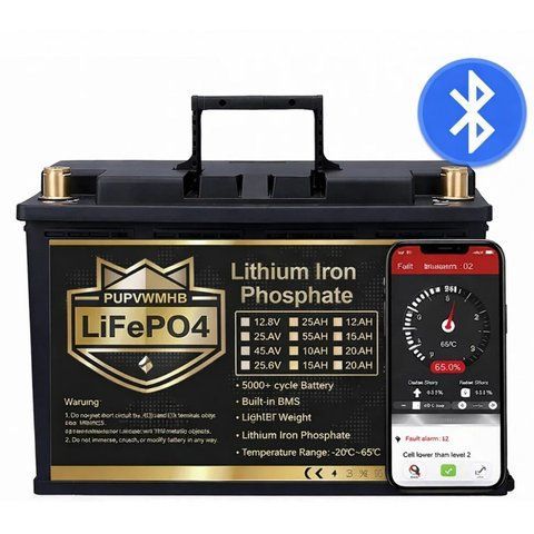 Акумулятор PUPVWMHB LiFePO4 12 В 100 А&middot;год. з Bluetooth, зарядкою, BMS для резервного живлення 17118 фото