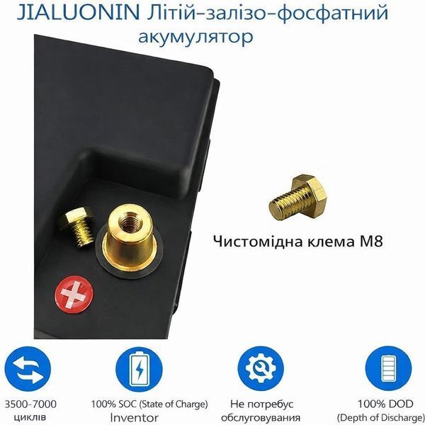 Акумулятор PUPVWMHB LiFePO4 12 В 100 А&middot;год. з Bluetooth, зарядкою, BMS для резервного живлення 17118 фото