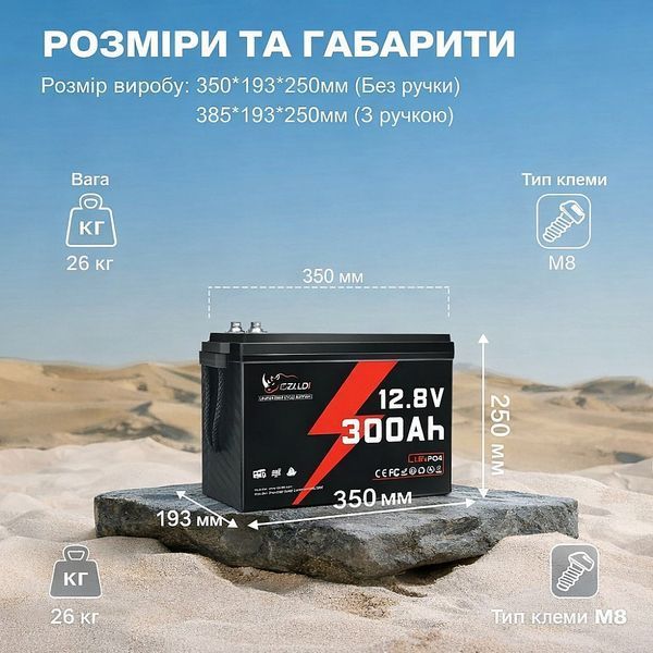 Акумулятор LiFePO4 12V 300Ah Idzlldi з BMS &ndash; 3.84 кВт&middot;год для інвертора, будинку, квартири, резервного живлення 17124 фото