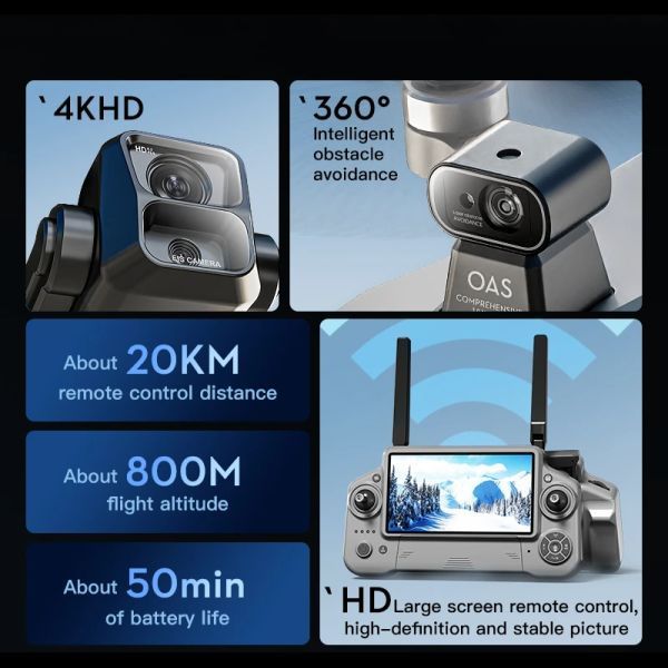 Квадрокоптер KF100 MAX з 4K камерою, GPS, лазерним обходом, 3-осьовим підвісом, пультом з екраном, до 6 км, FPV, EIS стабілізація KF100MAX фото