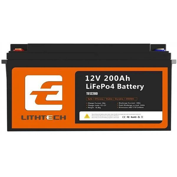 LiFePO4 акумулятор 12V 200Ah Lithtech з Bluetooth, підігрівом та BMS &mdash; для резервного живлення, інвертора, сонячної системи 17126 фото