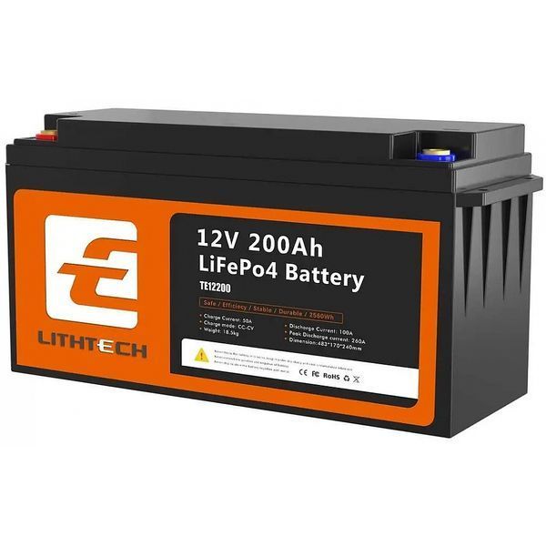 LiFePO4 акумулятор 12V 200Ah Lithtech з Bluetooth, підігрівом та BMS &mdash; для резервного живлення, інвертора, сонячної системи 17126 фото