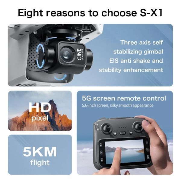 Квадрокоптер S-X1 Max з GPS і 4K камерою, пульт з екраном, EIS, 5G Wi-Fi, до 3 км SX1 фото