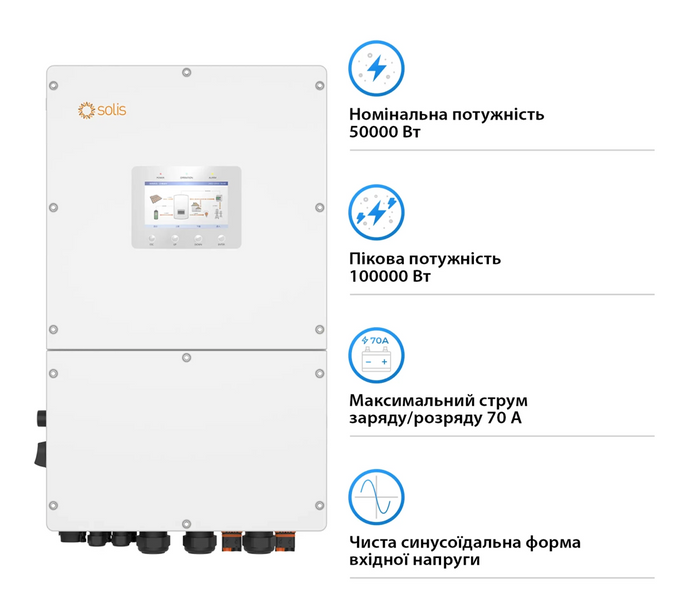 Гібридний високовольтний інвертор Solis S6-EH3P50K-H 50 кВт | Високовольтний 3-фазний HV | 2 MPPT | Wi-Fi S6-EH3P50K-H фото