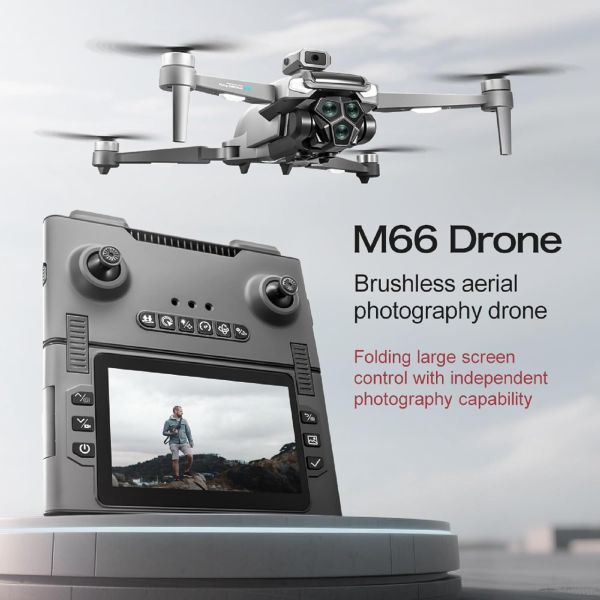 Квадрокоптер M66 MAX з пультом і екраном, FPV, подвійна камера, безщіткові мотори, складаний дрон M66MAX фото