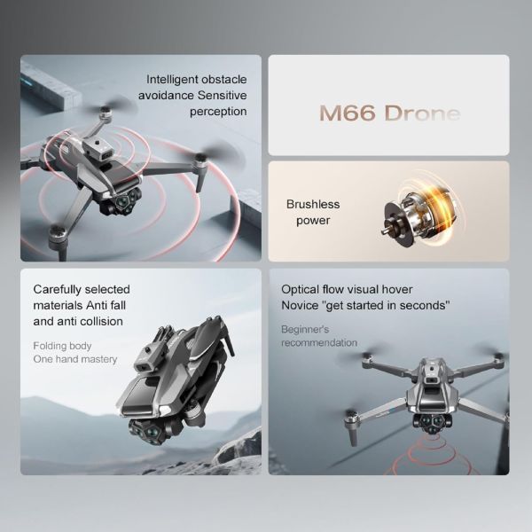 Квадрокоптер M66 MAX з пультом і екраном, FPV, подвійна камера, безщіткові мотори, складаний дрон M66MAX фото