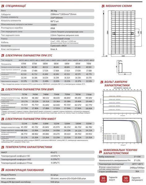 Сонячна панель HORAY Solar 700W двостороння (Bifacial TOPCon N-Type) Н700 фото