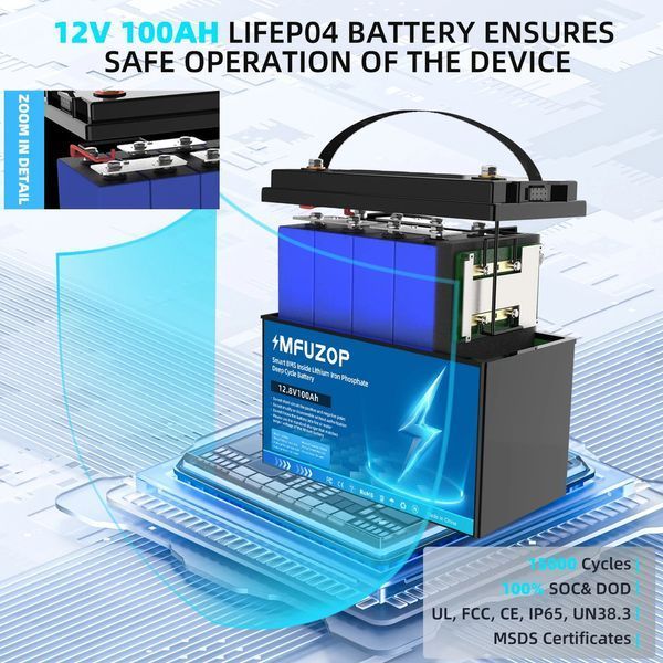LiFePO4 12V 100Ah Акумулятор MFUZOP 1280Wh, 100A, BMS 17090 фото