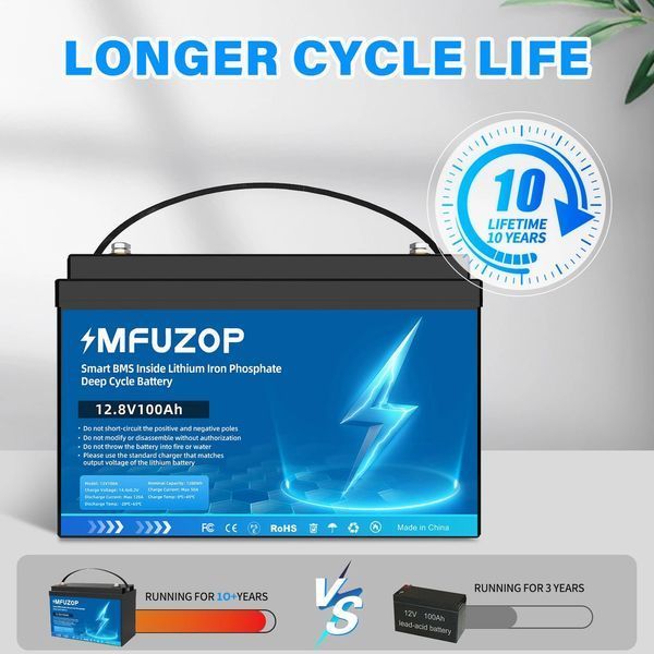 LiFePO4 12V 100Ah Акумулятор MFUZOP 1280Wh, 100A, BMS 17090 фото
