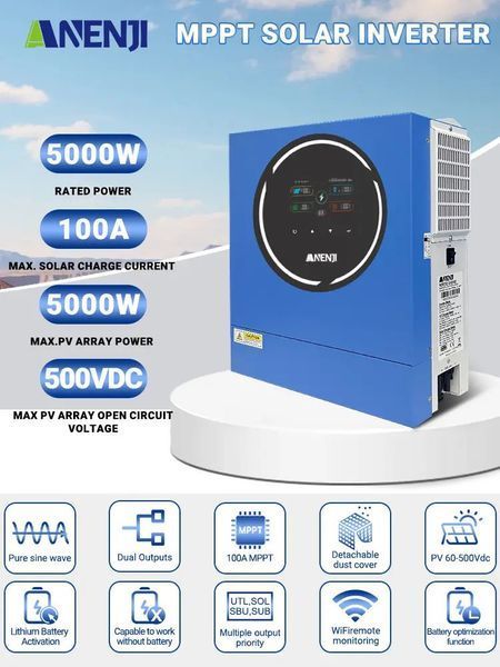 Комплект 5 кВт + 5.1 кВт*г інвертор Anenji з WiFi-модулем + акумулятор Datouboss LiFePO4 48V/100Ah для резервного живлення 17092 фото