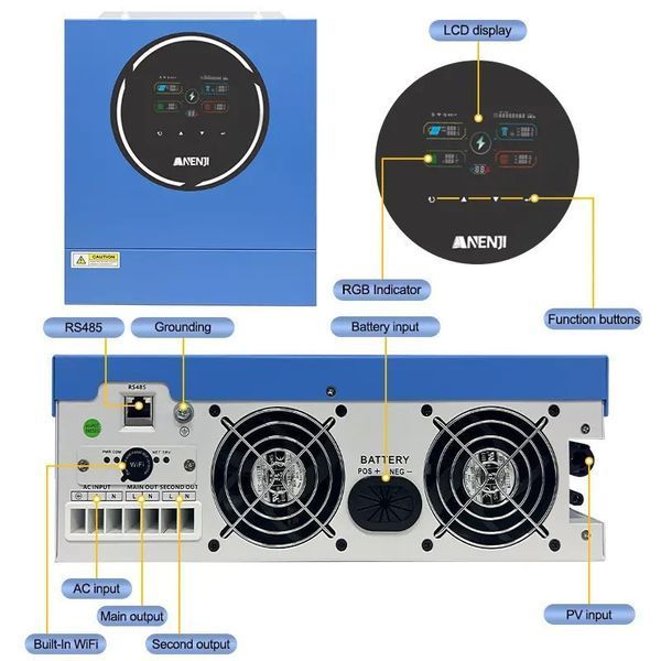 Комплект 5 кВт + 5.1 кВт*г інвертор Anenji з WiFi-модулем + акумулятор Datouboss LiFePO4 48V/100Ah для резервного живлення 17092 фото