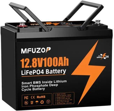 LiFePO4 12V 100Ah Акумулятор Mfuzop 1280Wh, 100A, BMS для ДБЖ з складними ручками 17108 фото